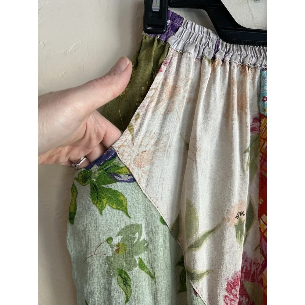 Sacred Threads Patchwork Pull On Baggy Wide Leg Cropped Pants S Boho Festival - Picture 5 of 8